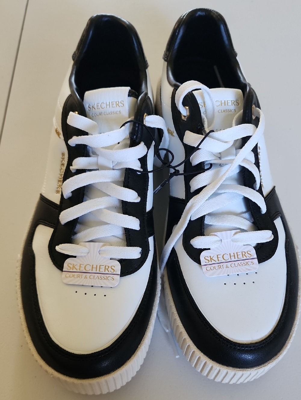 Skechers White and Black Court Classics Low-Top Sneakers